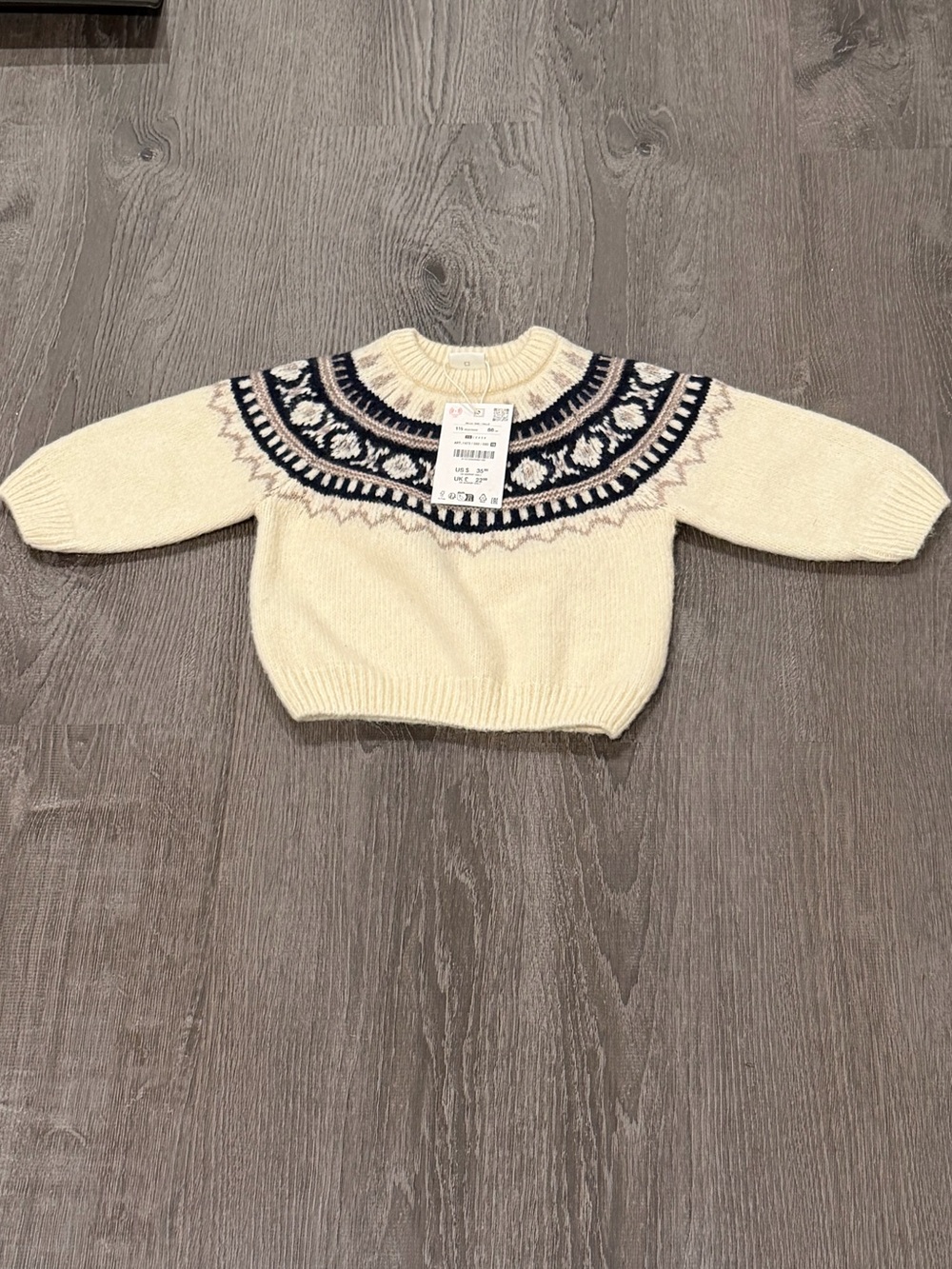 NWT Zara Cream Nordic Yoke Crewneck Sweater Toddler